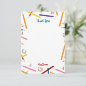 Gekleurde potloden Patroon Kinder aangepaste naam Bedankkaart (Staand voorkant)