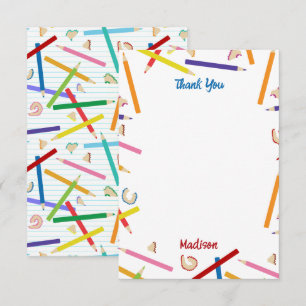 Gekleurde potloden Patroon Kinder aangepaste naam Bedankkaart