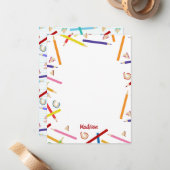 Gekleurde potloden Patroon Kinder aangepaste naam Notitiekaartje (Voorkant / Achterkant in situ)