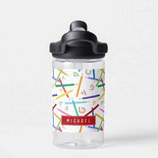 Gekleurde potloden Patroon Kinder School Waterfles (Achterkant)