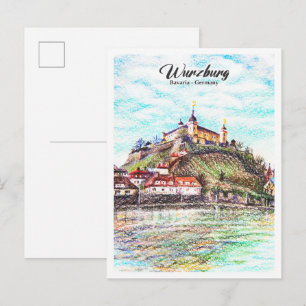 Gekleurde Potloden Schets Wurzburg Beieren Duitsla Briefkaart