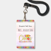 Gekleurde Potlood Docent Hal Pas voor Klaslokaal Badge (Achterkant met lanyard)