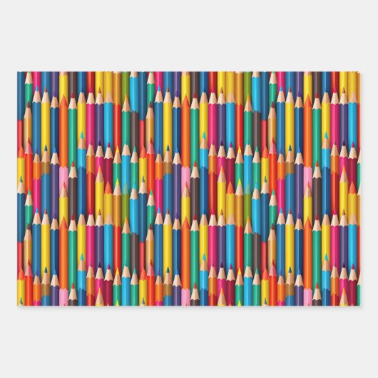 Gekleurde potlood schoolbus kleurrijke sterren inpakpapier vel (Voorkant)