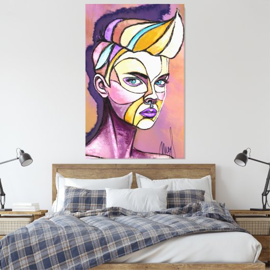 Gekleurde Punk Vrouw Canvas Print Met Schildering (Insitu (Slaapkamer))