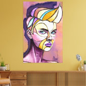 Gekleurde Punk Vrouw Canvas Print Met Schildering (Insitu (Woonkamer))