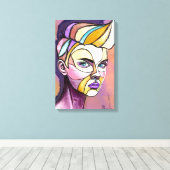 Gekleurde Punk Vrouw Canvas Print Met Schildering (Insitu (Houten vloer))