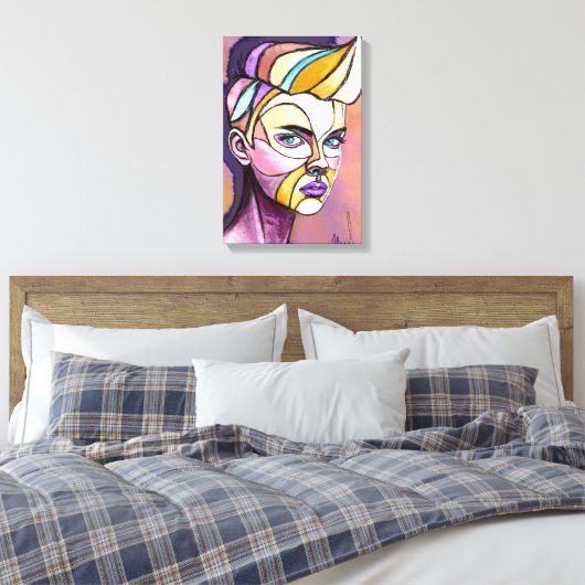 Gekleurde Punk Vrouw Canvas Print Met Schildering (Insitu (Slaapkamer))