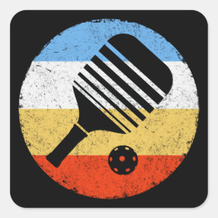  gekleurde Retro Pickleball Vierkante Sticker
