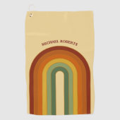 Gekleurde retrocessiegeleerde regenboognaam golfhanddoek (Voorkant)