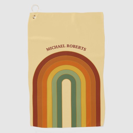 Gekleurde retrocessiegeleerde regenboognaam golfhanddoek (Voorkant)