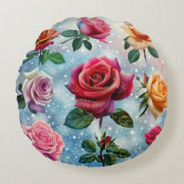 Gekleurde Rozen Digitale Kunst Rond Kussen