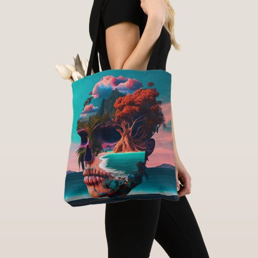 gekleurde schedelkop tote bag (Dichtbij)