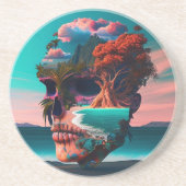 gekleurde schedelkop zandsteen onderzetter (Voorkant)