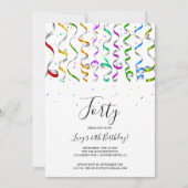 Gekleurde Streamers & Confetti 40e Verjaardag Kaart (Voorkant)
