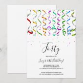 Gekleurde Streamers & Confetti 40e Verjaardag Kaart (Voorkant / Achterkant)