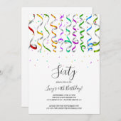 Gekleurde Streamers & Confetti 60e Verjaardag Kaart (Voorkant / Achterkant)