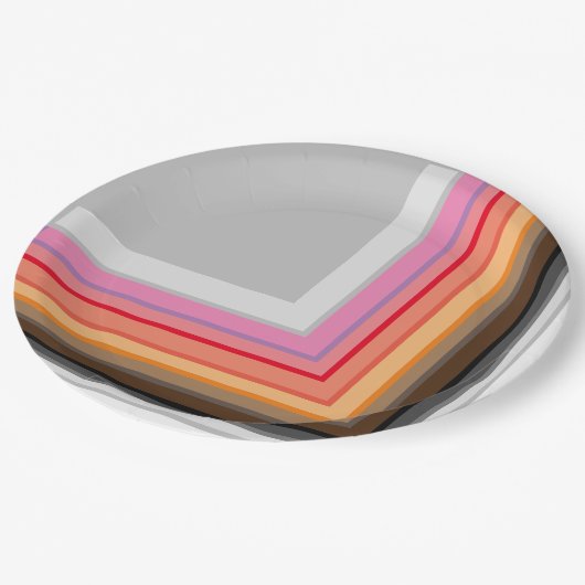 gekleurde strepen en vierkantjes papieren bordje (Gekanteld)