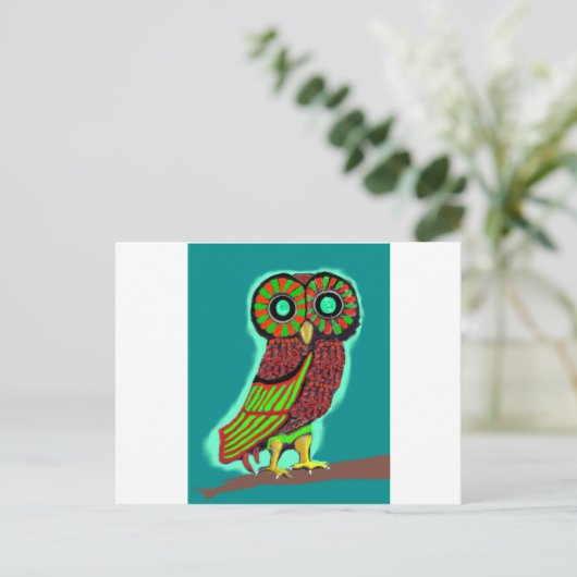 gekleurde uil briefkaart (Staand voorkant)