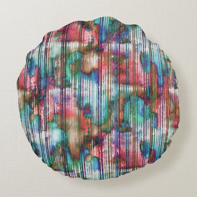 gekleurde vlekken met gedraaide strepen, virtuele  rond kussen (Achterkant)