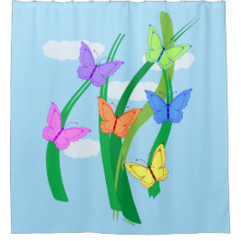 gekleurde vlinders en Sky Douchegordijn