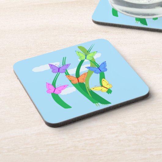 gekleurde vlinders en Sky Drankjes Onderzetter (Linkerzijde)