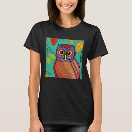 Gekleurde Volkskunst Abstractieve Uil T-shirt (Voorkant)