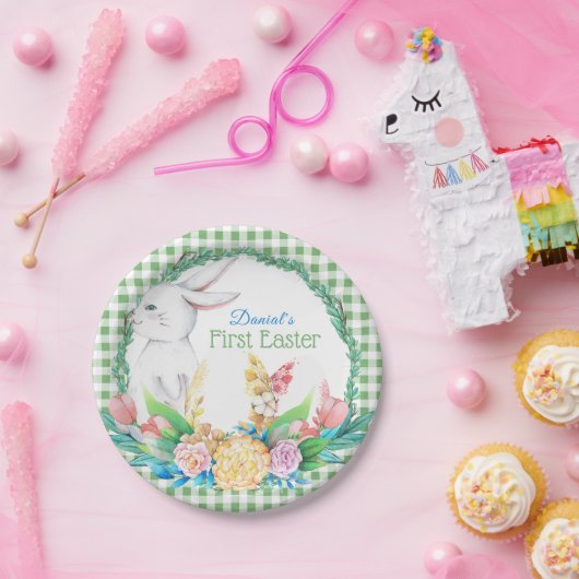 Gekleurde waterverf bloemenkrans eerste Pasen Papieren Bordje (Feest)