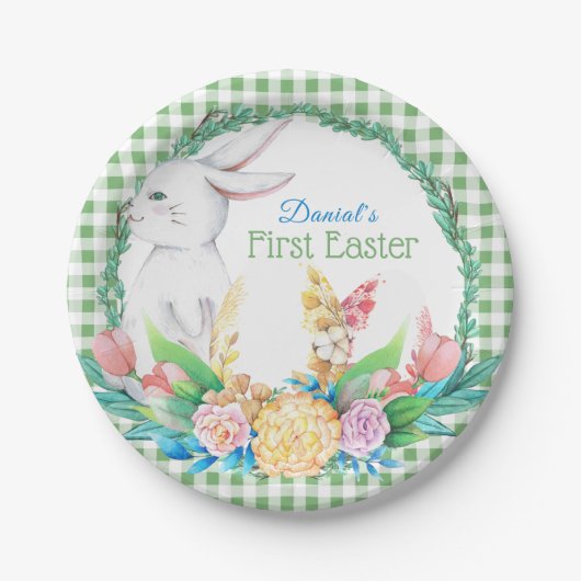 Gekleurde waterverf bloemenkrans eerste Pasen Papieren Bordje (Voorkant)