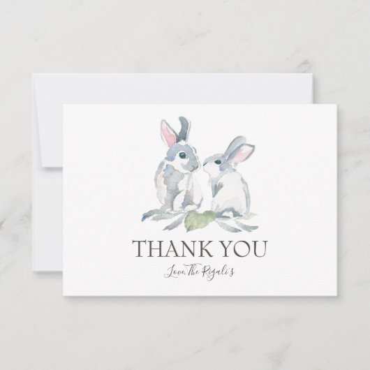 gekleurde Waterverf Bunny en Groene bladeren Bedankkaart (Voorkant)