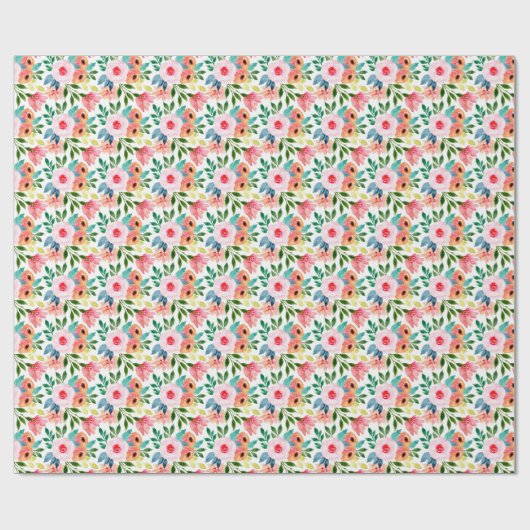 gekleurde Waterverf Floral Pattern Gift Cadeaupapier (Vlak)