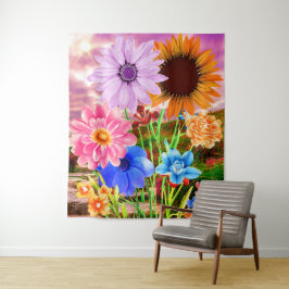 Gekleurde Wildflower Art - Prachtige Tuinbloemen Wandkleed