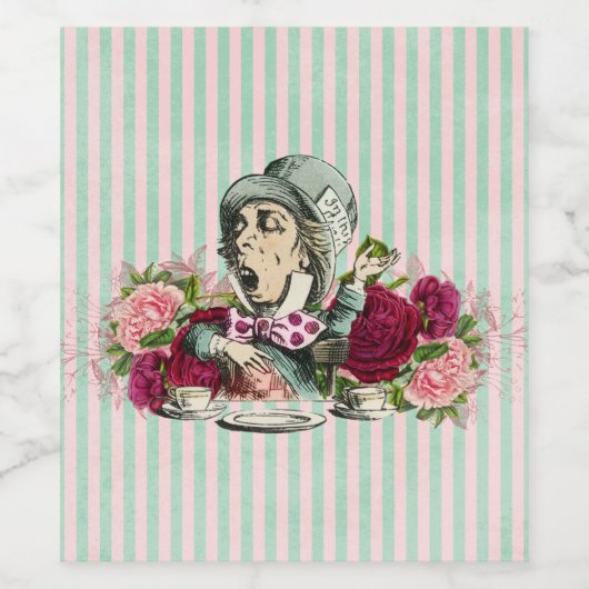  gekleurde Wonderland Mad Hatter Wijn Etiket (Enkel label)