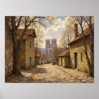 Geklinkerde dorpsstraat Impressionistische oliever Poster