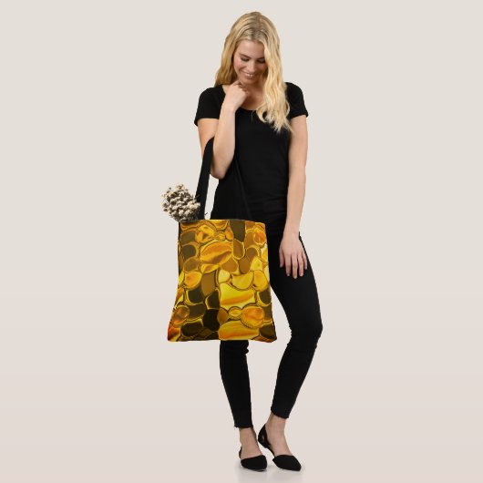 Geklonken vormen in gouden kleur, glanzend erg gou tote bag (Op model)