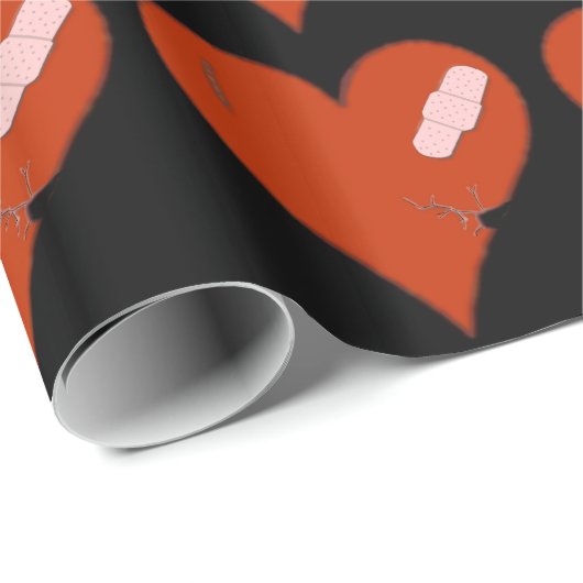 Geklonterde draak uit hart op zwarte achtergrond cadeaupapier (Rol Hoek)
