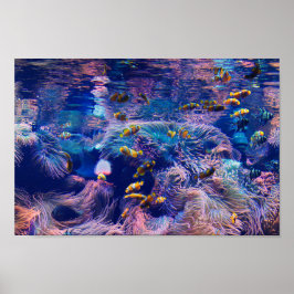 Gekloonde vis en paars aquarium poster