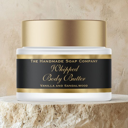 Geklopte Body Butter Goud Folie en Zwarte Pot Etik