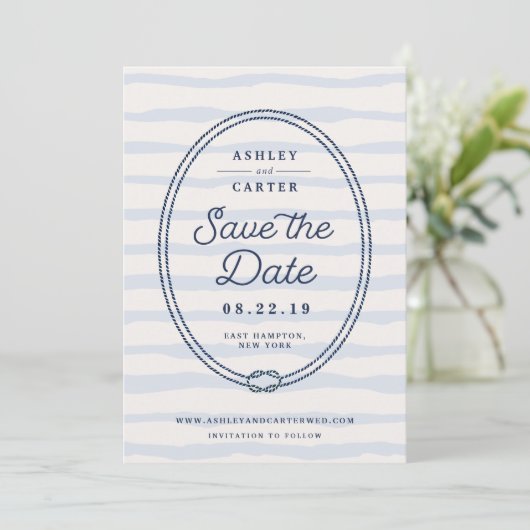 Geknoopt | Nautical Save the Date Kaart (Staand voorkant)