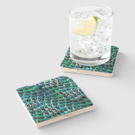 Geknoopte en golvende rugzak, cyaans groen stenen onderzetter