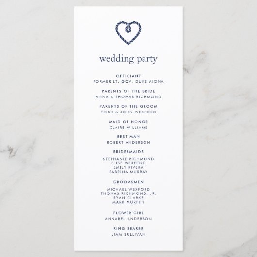 Geknoopte harten bruiloft ceremonie programma programmakaart (Achterkant)