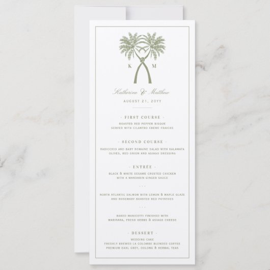 Geknoopte palmbomen Tropische bruiloft menu ontwer Kaart (Voorkant)