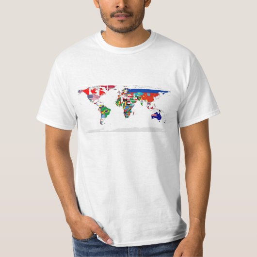 Geknoopte wereld - Kaart van vlaggen van de wereld T-shirt (Voorkant)