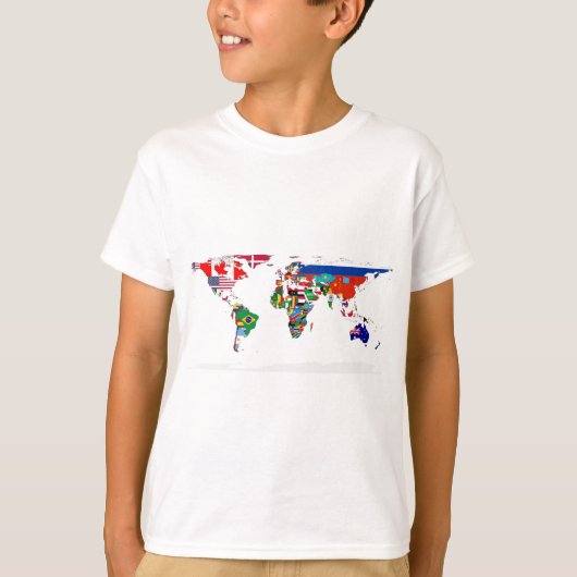 Geknoopte wereld - Kaart van vlaggen van de wereld T-shirt (Voorkant)