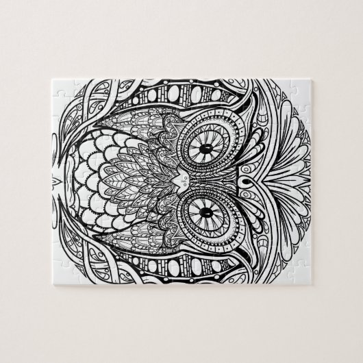 Geknoteerde Mandala Owl Black en White Legpuzzel (Horizontaal)
