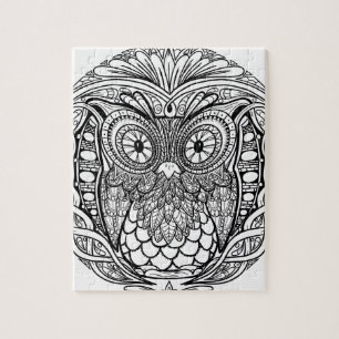 Geknoteerde Mandala Owl Black en White Legpuzzel