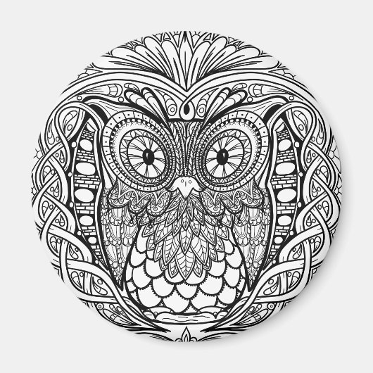 Geknoteerde Mandala Owl Black en White Magneet (Voorkant)