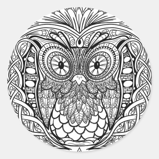 Geknoteerde Mandala Owl Black en White Ronde Sticker (Voorkant)