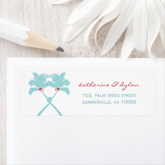 Geknoteerde palm Trees harten Tropische bruiloft Etiket (Insitu)