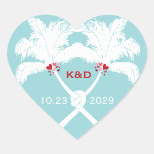 Geknoteerde palmbomen harten Tropisch strand bruil Hart Sticker
