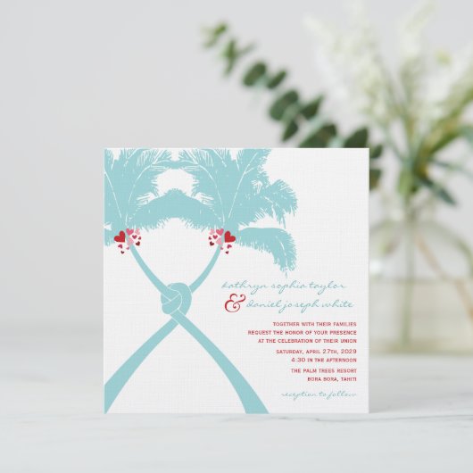 Geknoteerde palmbomen harten Tropisch strand bruil Kaart (Staand voorkant)